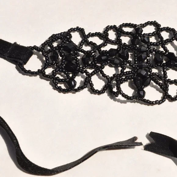 Source Unknown | Jewelry | Black Beaded Velvet Ribbon Tie  display picture 1